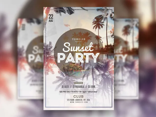 Summer Party Flyer Template with Palm Trees in Background 1