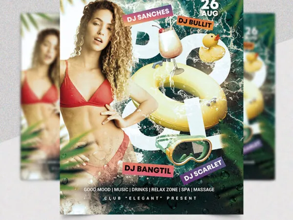 Summer Tropical Splash Pool Day Flyer Template 1