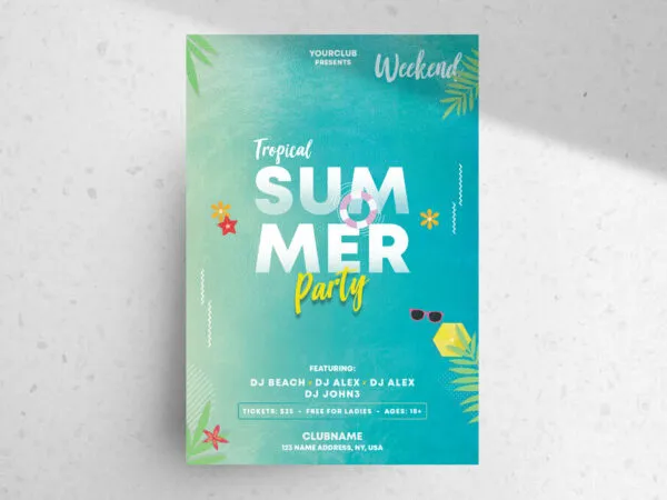 Summer and Tropical Pool Party Flyer 1