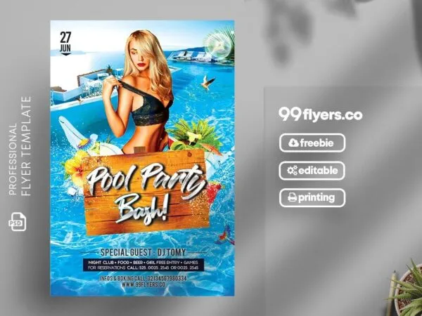 Summery Bright Pool Party Flyer Template 1