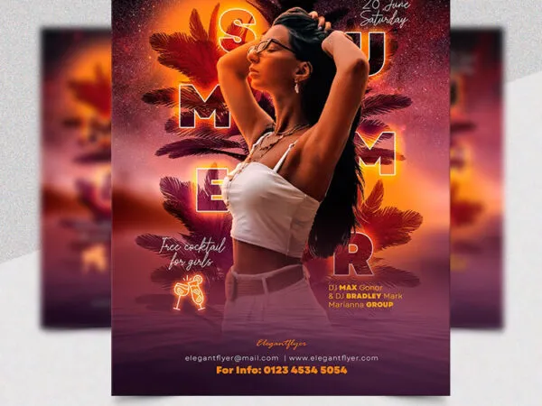 Sunset Glittery Summer Party Flyer Template 1