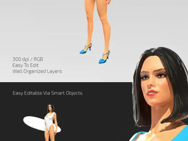 Surfer Woman Holding Surfboard Mockup 1