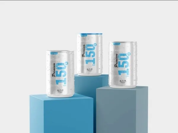 Sweating 150ml Soda Can Mockup Set in 3 Different Perspectives 1