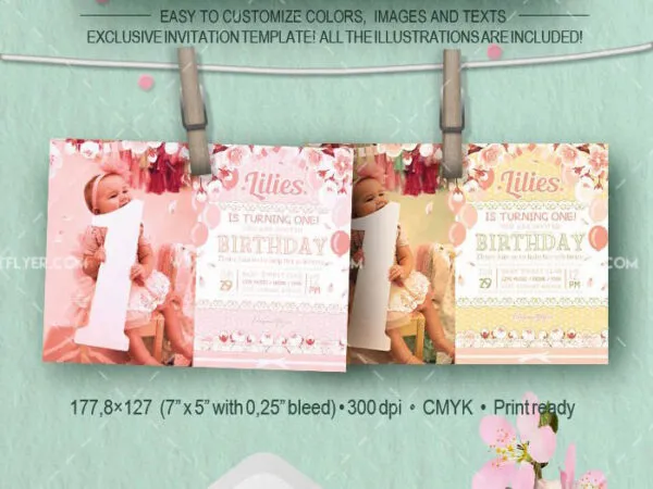 Sweet Floral Birthday Party Invitation Flyer Template 1