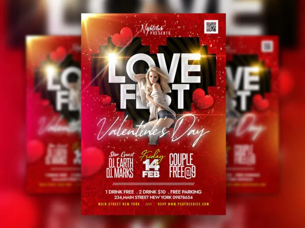 Sweet Valentines Day Fest Party Flyer Template 1