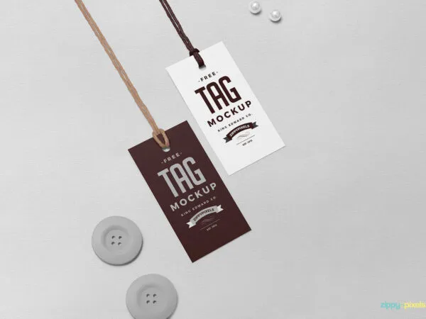 Swing Tags Laid Diagonally Top View Mockup 1