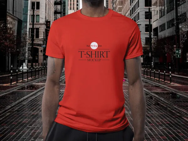 T shirt Mockup Featuring a Man Wearing it in Front View 1