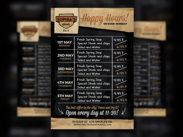 Table Border Restaurant Happy Hour and Food Menu Flyer Template 1