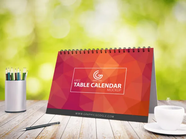 Table Tent Calendar Mockup on Wooden Table 1
