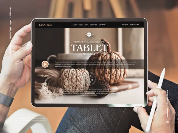 Tablet Mockup Featuring a Man Working with it in Top View 1