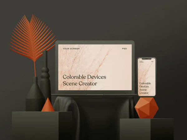 Tablet laptop and Phone 3 Scene Creator Mockups 1