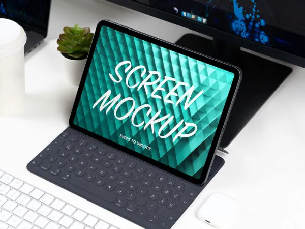 Tablet on Desk Mockup 1