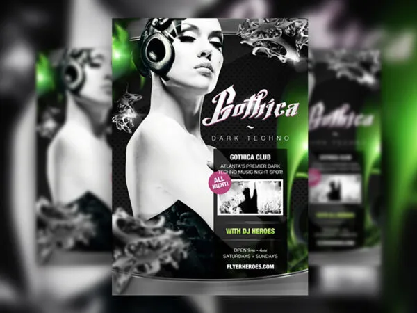 Techno Music Flyer Template Featuring Modern Scene 1