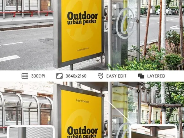 Telephone Booth Advertising Banner Mockup in Perspective 1