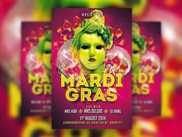 Template Indicating Green Mask of Mardi Gras Party Flyer 1