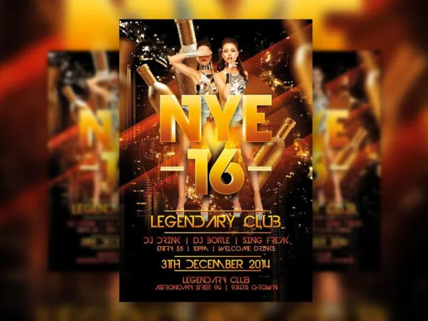 Template of a Golden New Years Eve Flyer 1