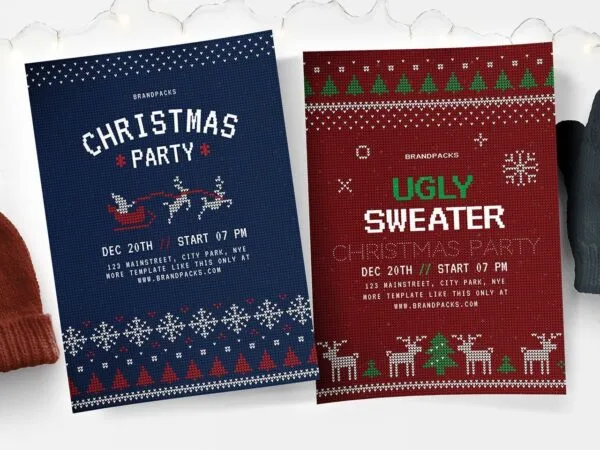Ten Christmas Flyer Templates Featuring Knitted Sweater Theme 1