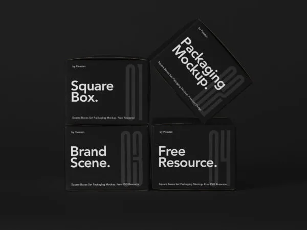 The Front Side of Four Square Boxes Mockup 1