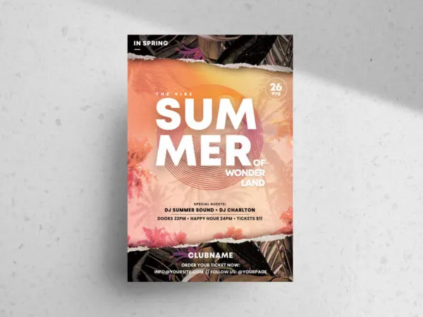 The Summer Time Party Flyer Along with Tropical Leaves 1