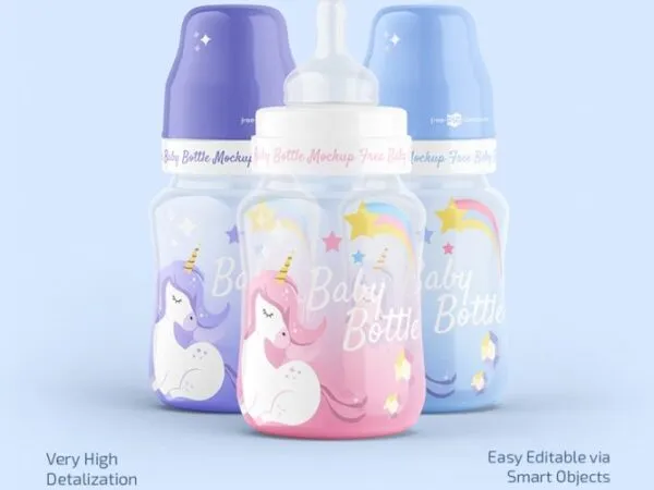 Three Front View Plastic Baby Bottle Mockups 1