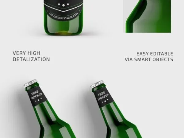 Three Green Beer Bottle with Neck Label Mockups 1