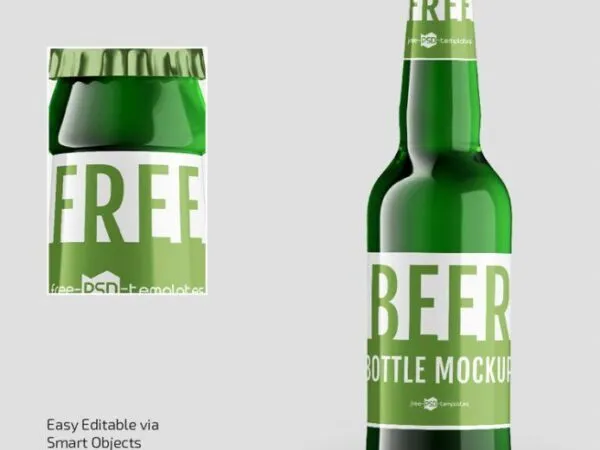 Three Isolated Beer Bottle with Caps on Mockups 1