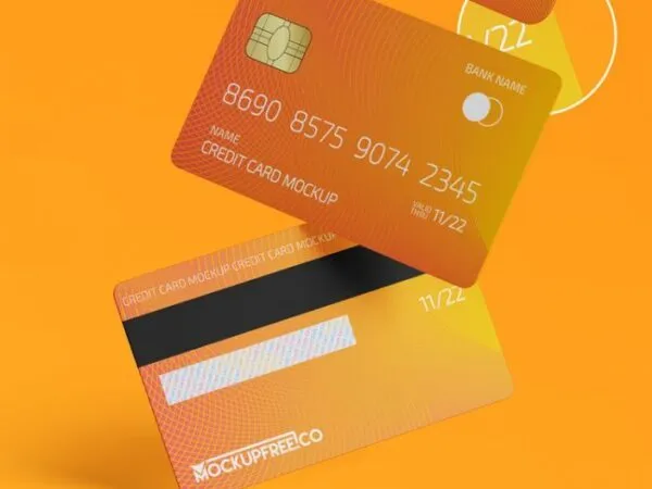 Three Isometric Plastic Credit Cards Mockups 1