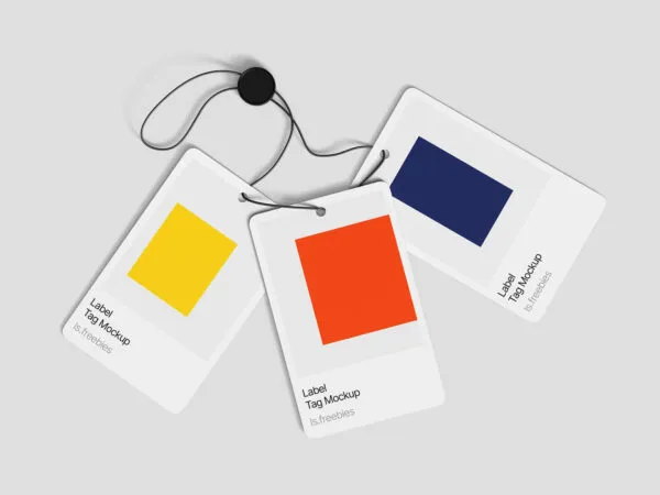 Three Label Tags Fasten to Each Other by a String Mockup 1