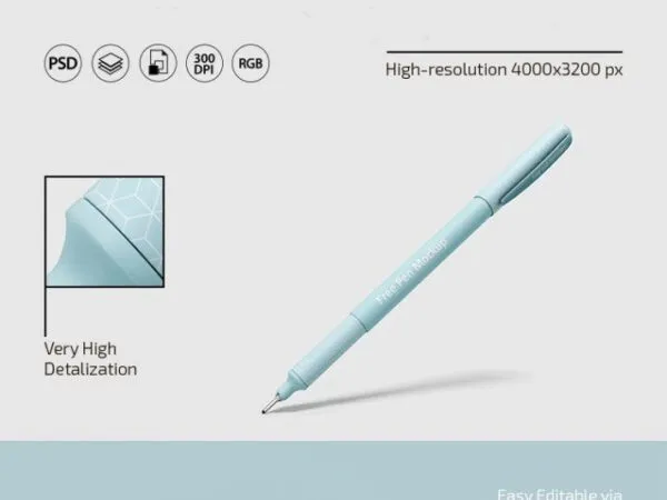 Three Matte Plastic Fineliner Pen Mockups 1