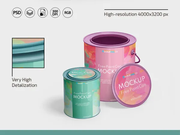 Three Mockups Featuring Different Angles and Size of Paint Cans 1