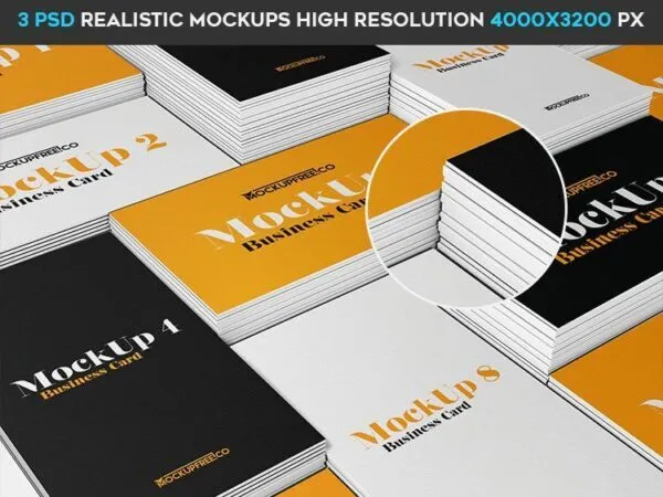 Three Mockups Featuring Different Scenes of Stack of Business Cards 1