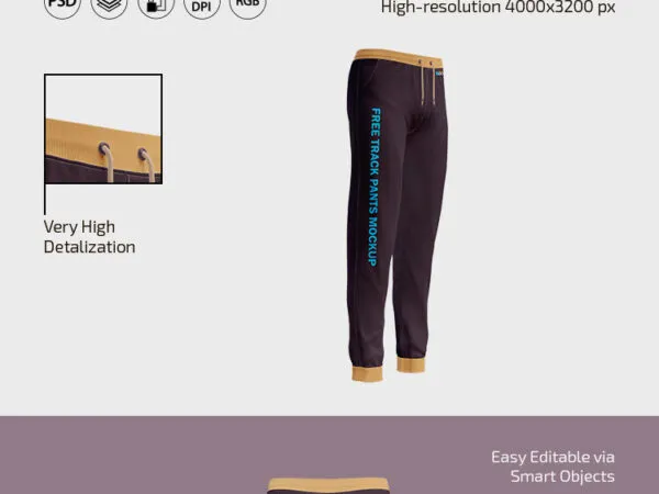 Three Mockups Featuring Front Back and Side Views of Track Pants 1