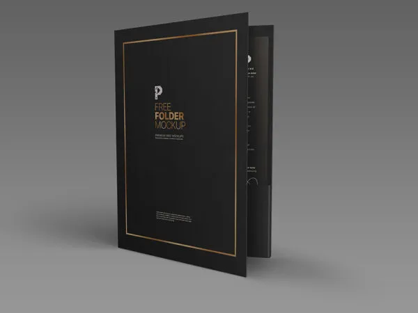 Three Mockups Featuring Standing Pocket Folders in Different Positions 1