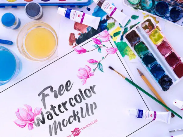 Three Mockups Featuring Watercolor Painting Set 1