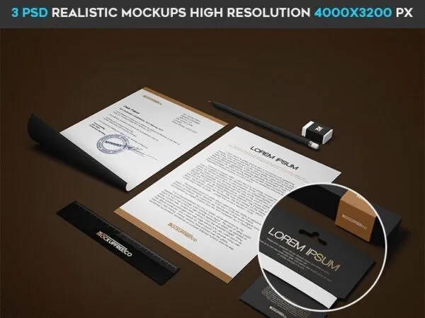 Three Mockups Showcasing Different Stationery Scenes 1