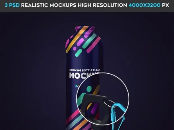 Three Mockups Showing Front View of Drinking Flask Bottles with Caps 1