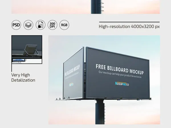 Three Mockups of a Three Sides Billboards 1