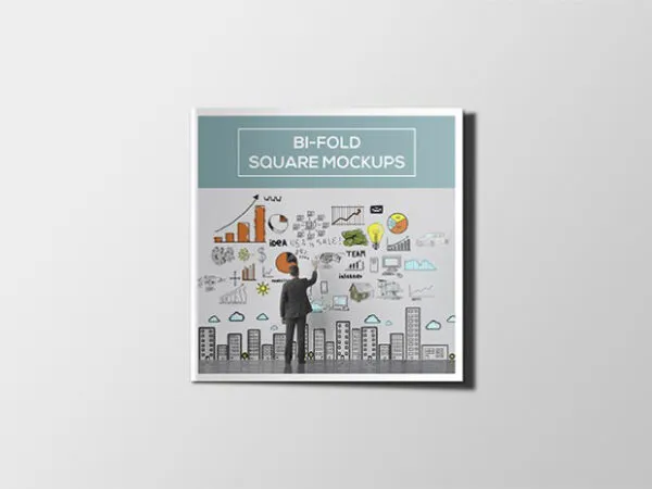 Three Open and Closed Square Bi Fold Brochure Mockups 1