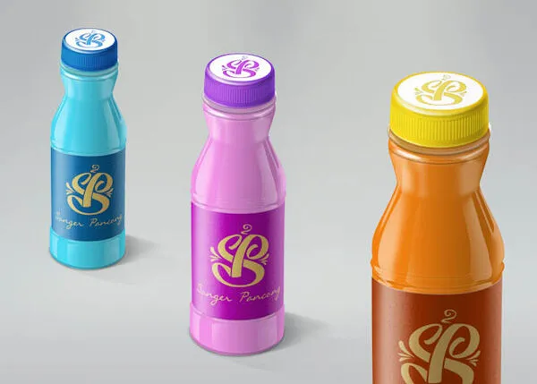 Three Plastic Bottles in a Row Mockup 1