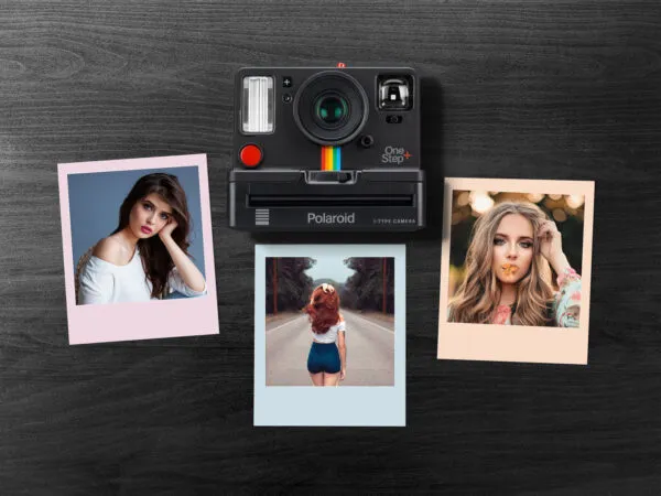 Three Polaroid Photo Collage Mockup Around a Camera 1
