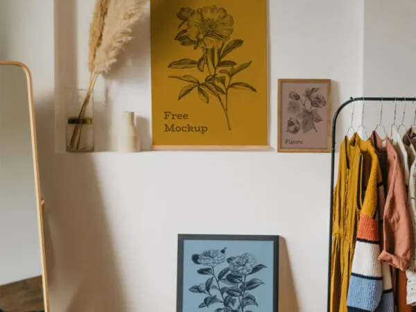 Three Poster Mockups in Three Different Sizes in a Comfy Room 1