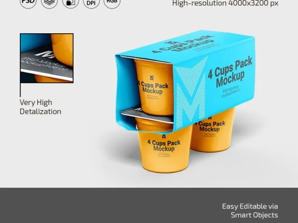 Three Realistic 4 Cups Pack Mockups with Different Views 1