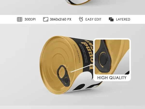 Three Round Tin Can Mockups in Different Positions 1