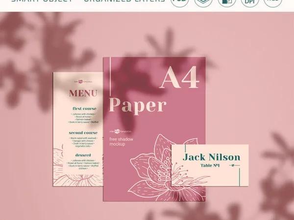 Three Top View Wedding Invitation Set with Shadow Overlay Mockups 1