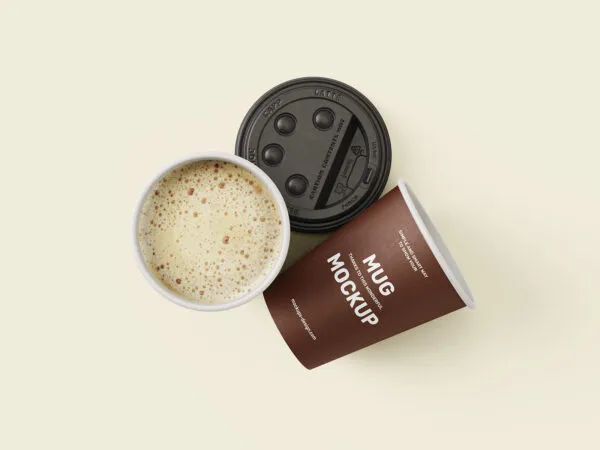 Three Top and Front View Coffee Cup with the Lid Off Mockup 1