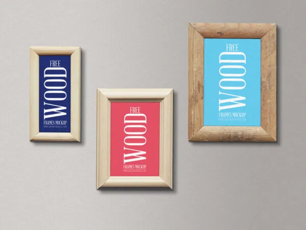 Three Vertical Wood Frames Mockup 1
