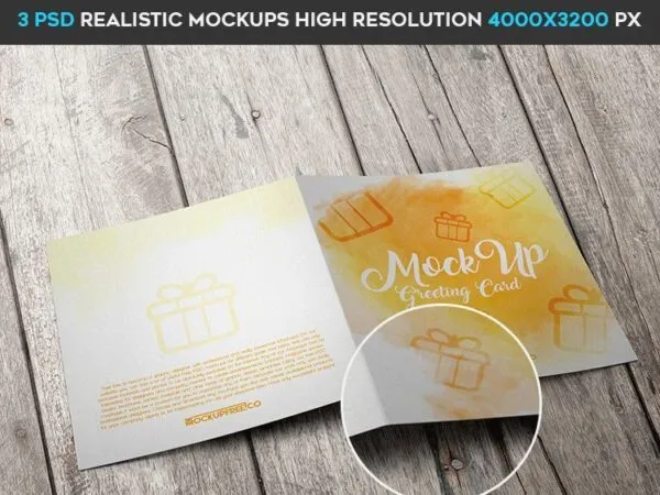 Three View of a Greeting Card Mockup 1