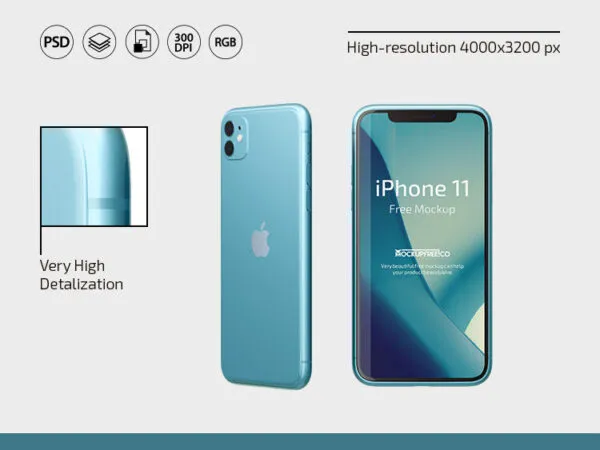 Three iPhone 11 Mockups in Front and Perspective Views 1
