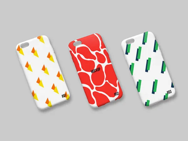 Three iPhone Cases Put Diagonally on the Surface Mockup 1