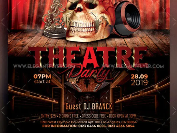 Thrilling Skeletal 3D Theatre Party Flyer and Facebook Cover Templates 1